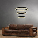 Modern 3 Tier Crystal Ring LED Chandelier Black Round Adjustable Pendant Light