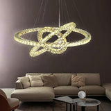Modern 3 Tier Gold Crystal LED Ring Chandelier Concentric Circles Pendant Light Fixture
