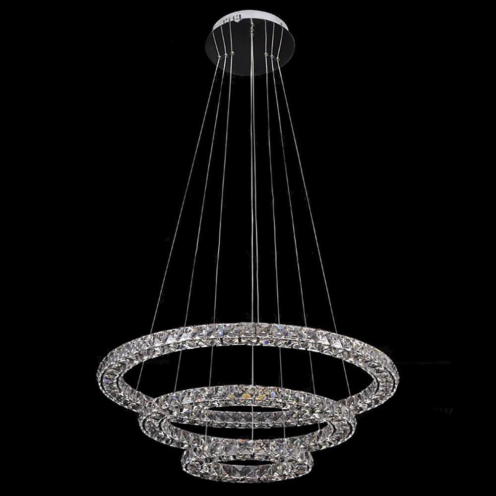 Modern 3 Tier Gold Crystal LED Ring Chandelier Concentric Circles Pendant Light Fixture