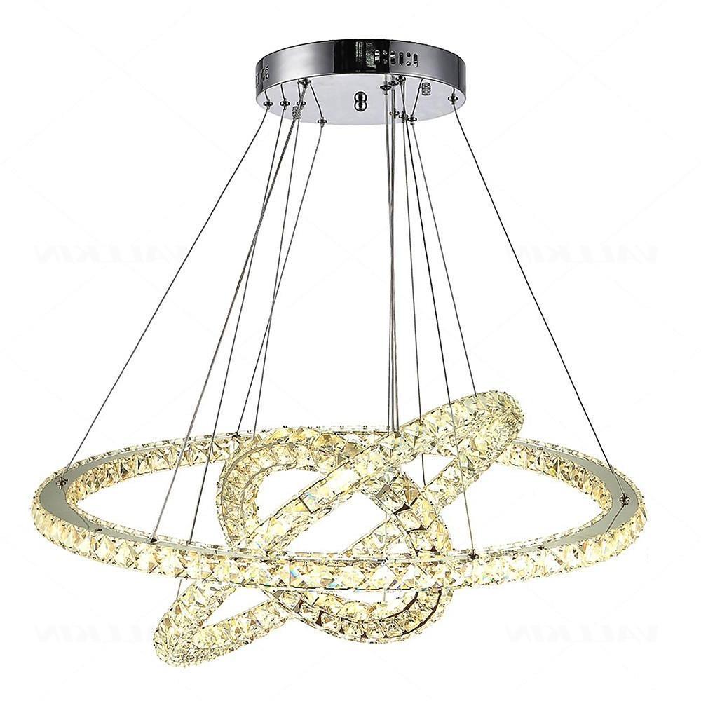 Modern 3 Tier Gold Crystal LED Ring Chandelier Concentric Circles Pendant Light Fixture