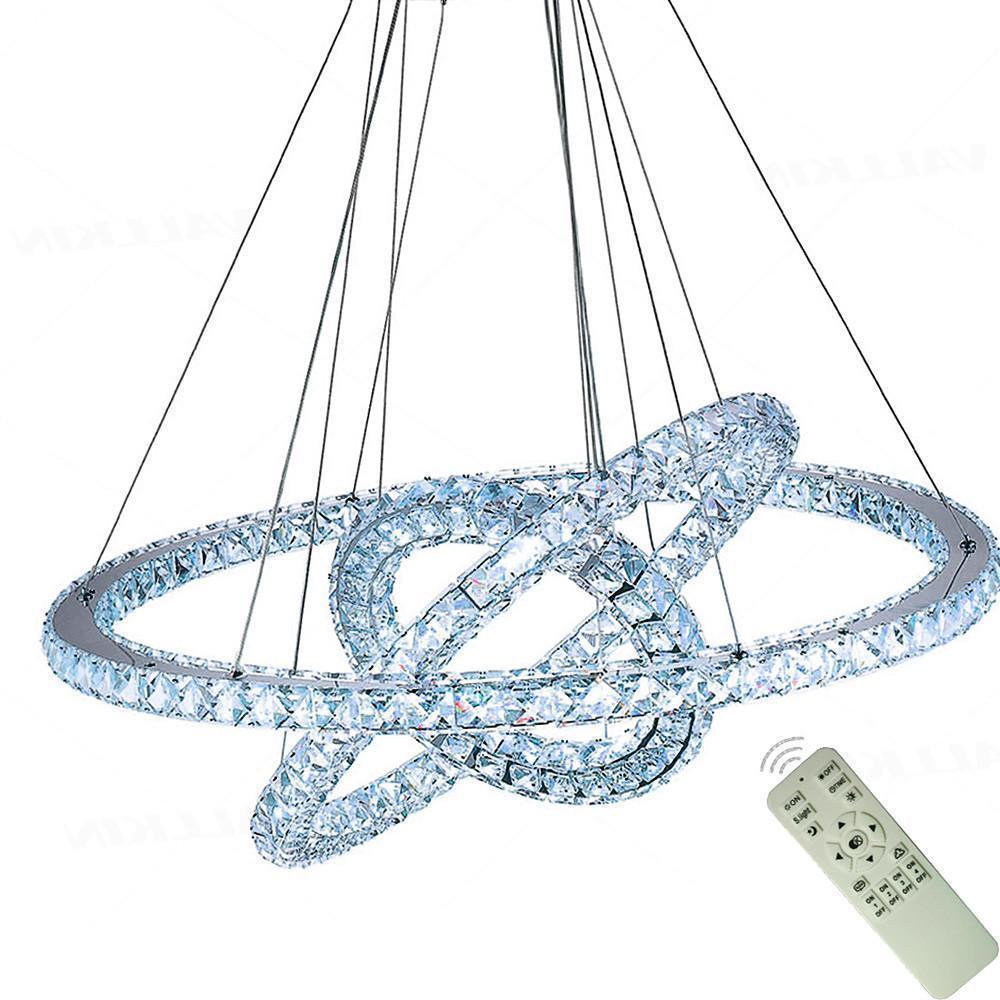 Modern 3 Tier Gold Crystal LED Ring Chandelier Concentric Circles Pendant Light Fixture