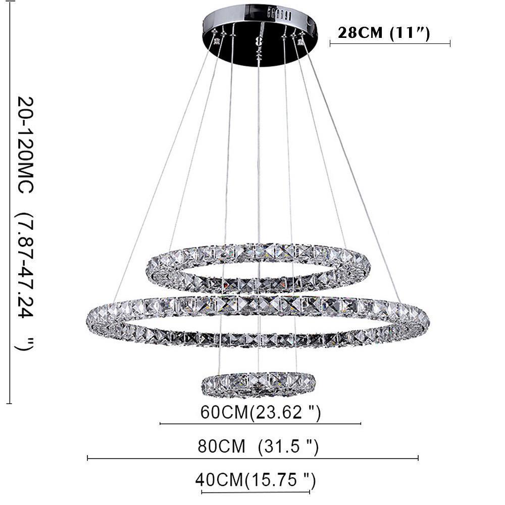 Modern 3 Tier Gold Crystal LED Ring Chandelier Concentric Circles Pendant Light Fixture