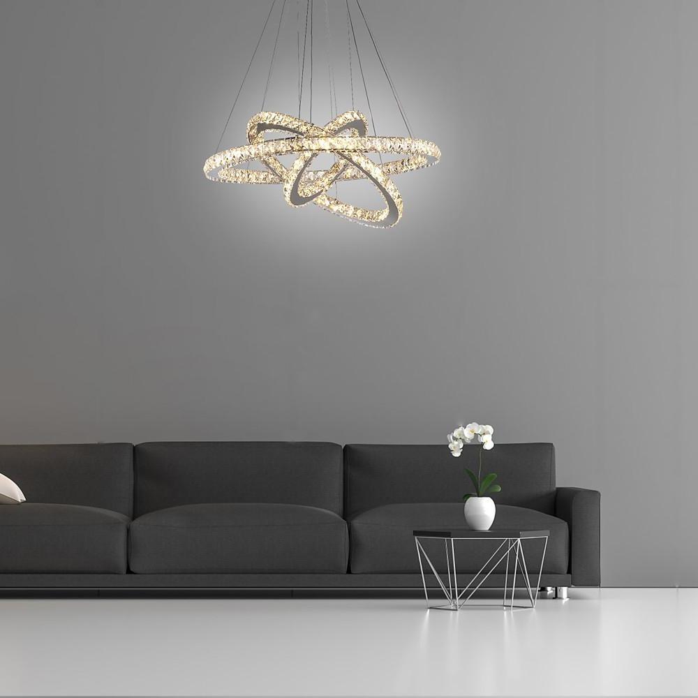 Modern 3 Tier Interwoven Geometrical Circle Crystal Chandelier LED Ceiling Light for Living Room