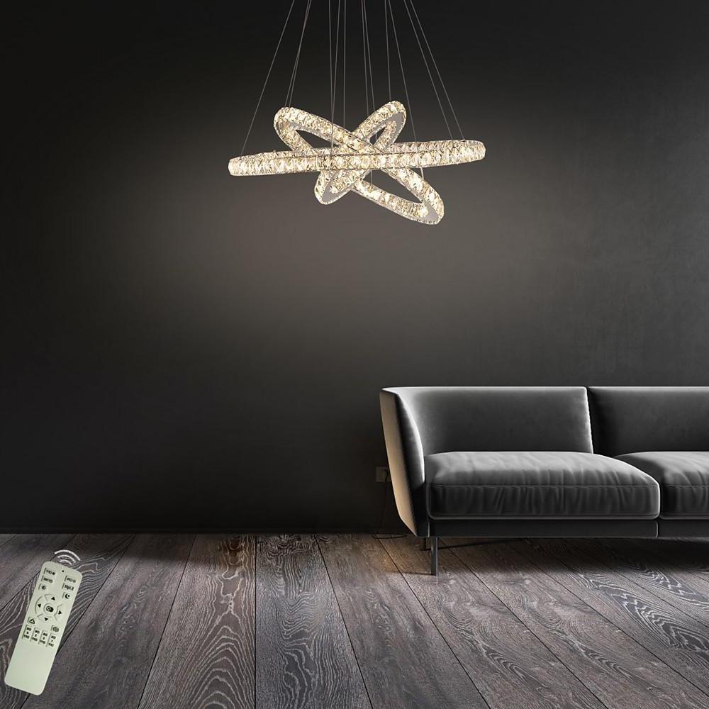 Modern 3 Tier Interwoven Geometrical Circle Crystal Chandelier LED Ceiling Light for Living Room
