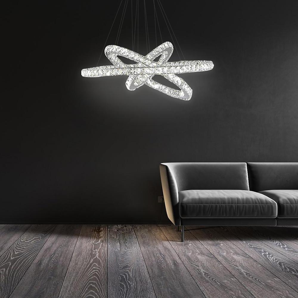 Modern 3 Tier Interwoven Geometrical Circle Crystal Chandelier LED Ceiling Light for Living Room