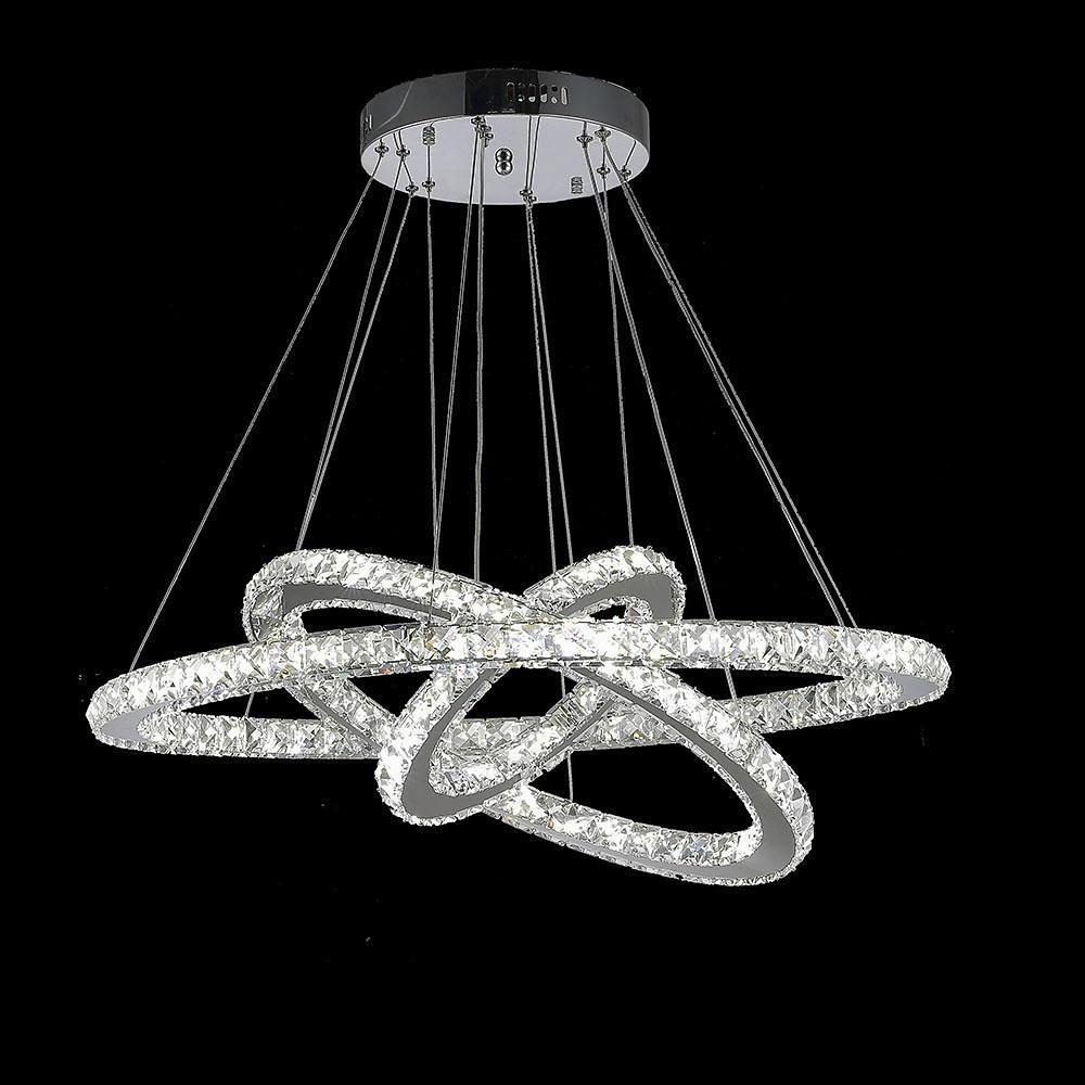 Modern 3 Tier Interwoven Geometrical Circle Crystal Chandelier LED Ceiling Light for Living Room