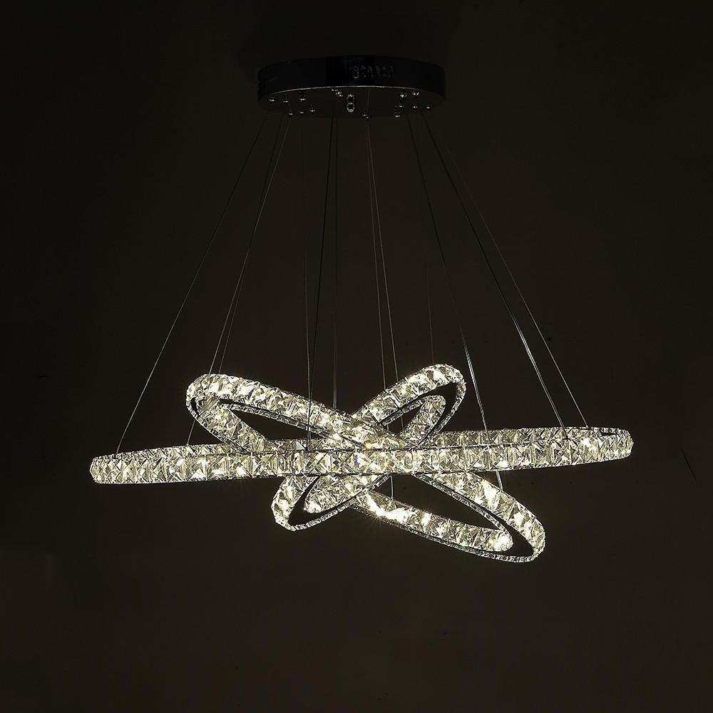 Modern 3 Tier Interwoven Geometrical Circle Crystal Chandelier LED Ceiling Light for Living Room