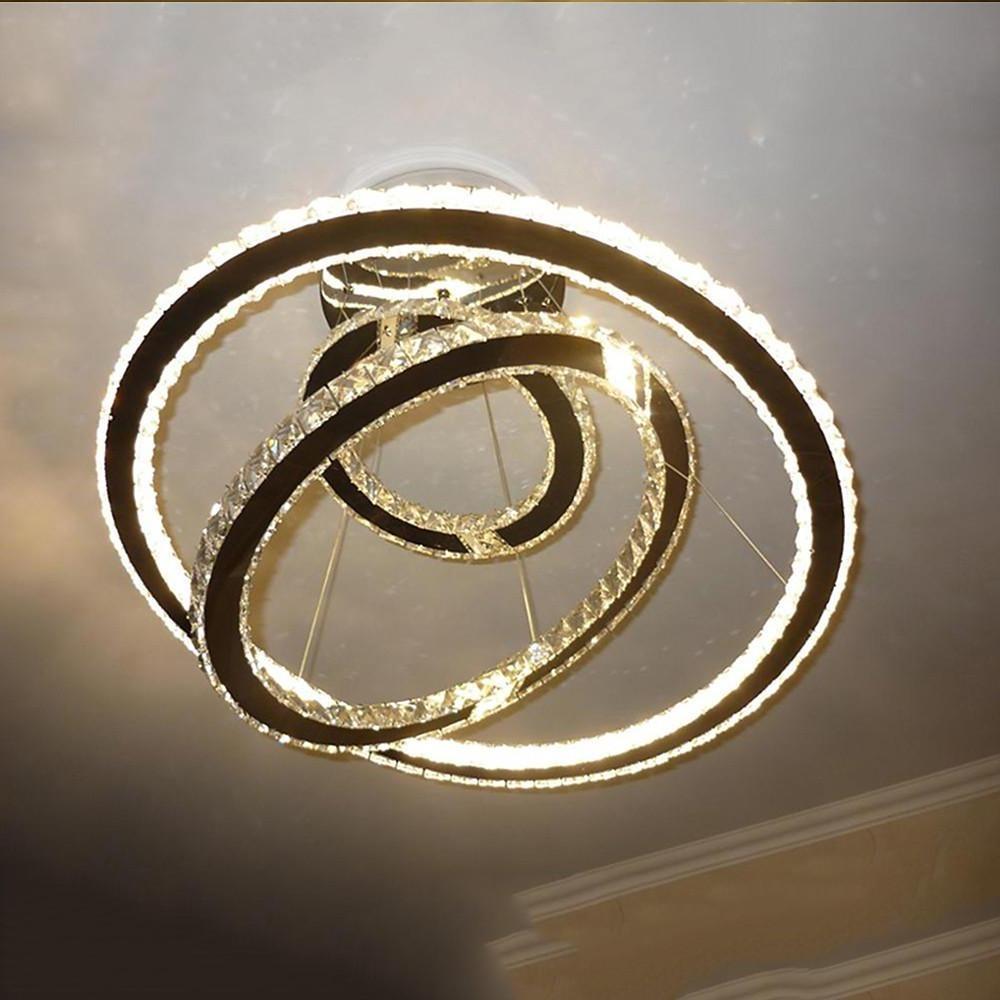 Modern 3 Tier Interwoven Geometrical Circle Crystal Chandelier LED Ceiling Light for Living Room