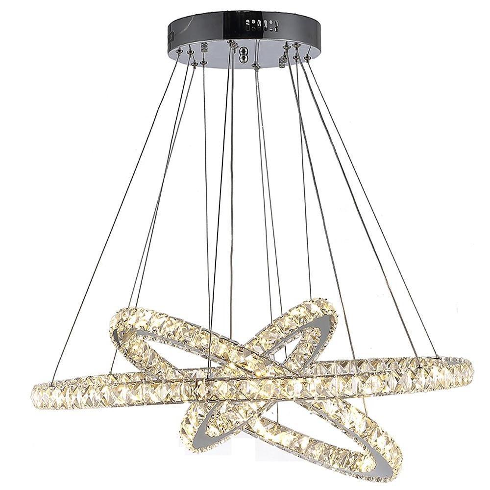 Modern 3 Tier Interwoven Geometrical Circle Crystal Chandelier LED Ceiling Light for Living Room