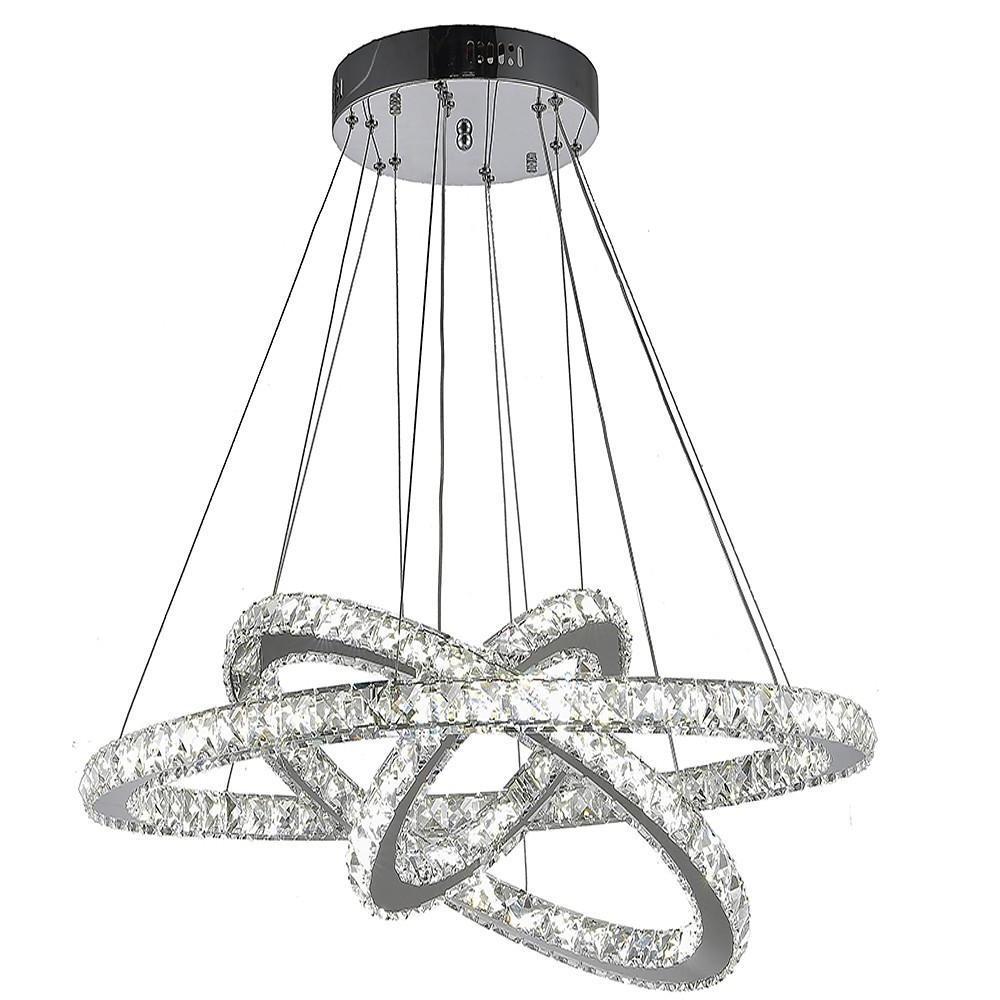 Modern 3 Tier Interwoven Geometrical Circle Crystal Chandelier LED Ceiling Light for Living Room