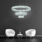 Modern 3 Tier LED Crystal Ring Chandelier Chrome Finish Luxury Pendant Light
