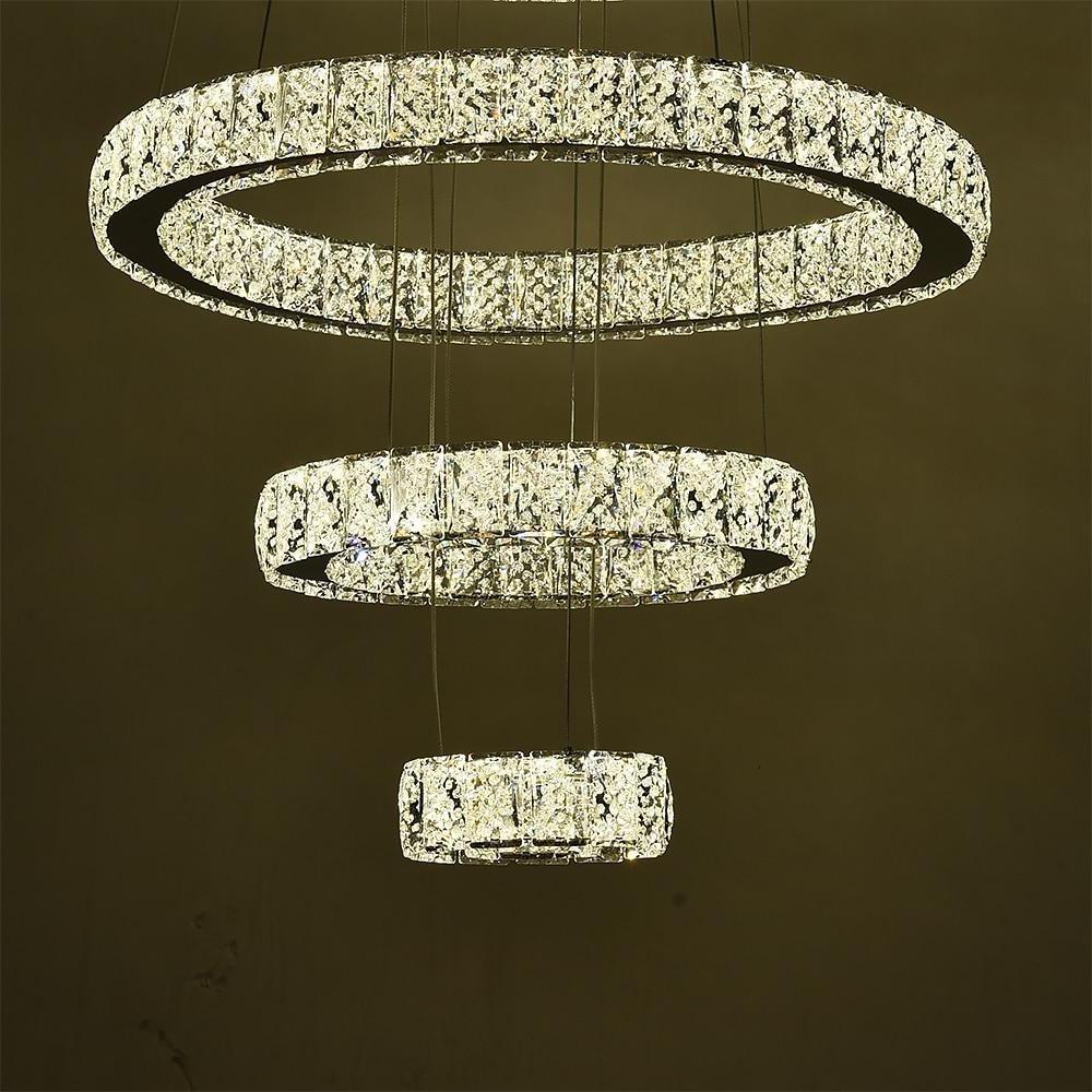 Modern 3 Tier LED Crystal Ring Chandelier Chrome Finish Luxury Pendant Light