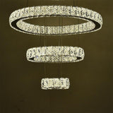 Modern 3 Tier LED Crystal Ring Chandelier Chrome Finish Luxury Pendant Light