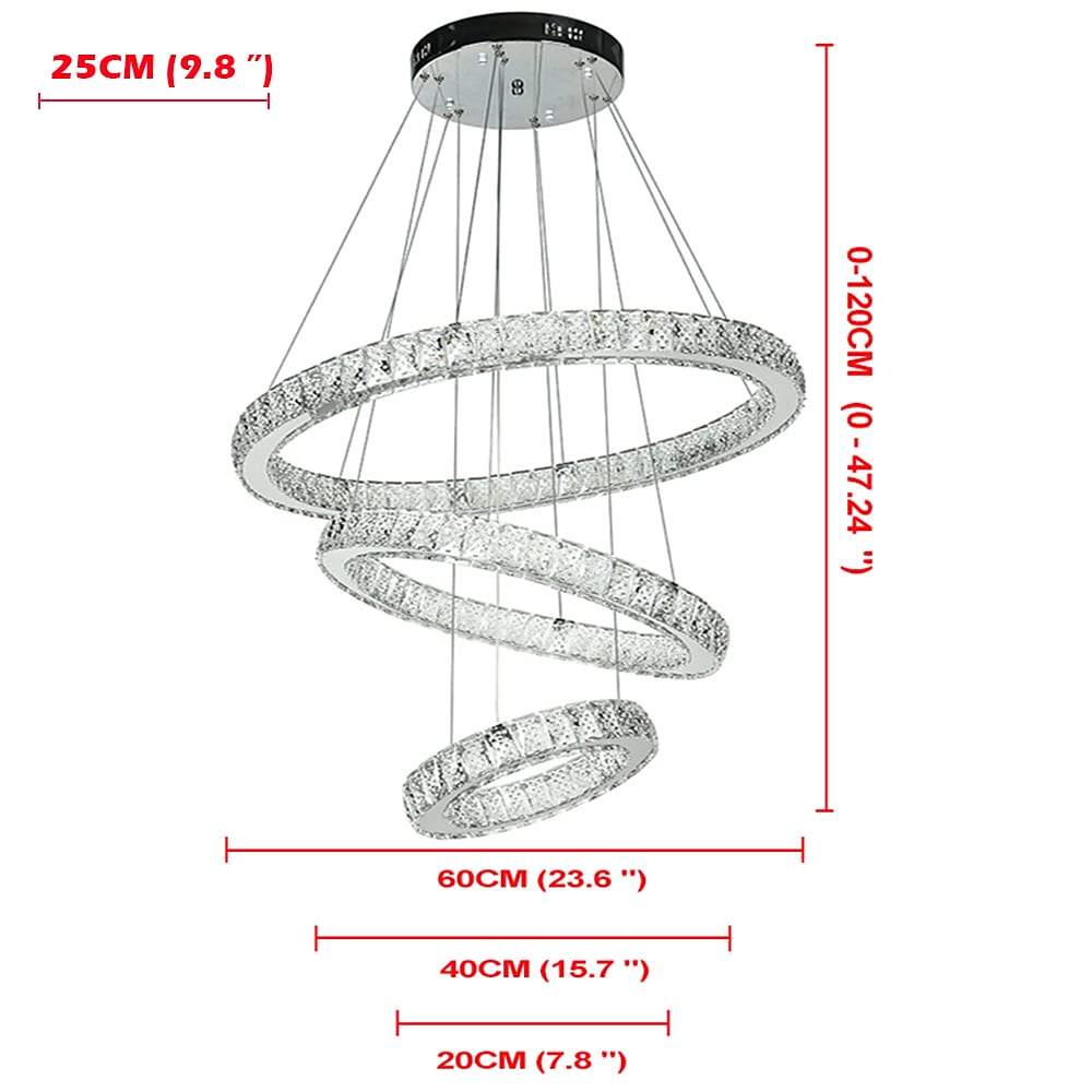 Modern 3 Tier LED Crystal Ring Chandelier Chrome Finish Luxury Pendant Light