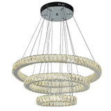 Modern 3 Tier LED Crystal Ring Chandelier Chrome Finish Luxury Pendant Light