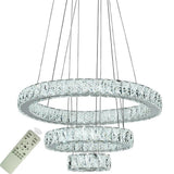 Modern 3 Tier LED Crystal Ring Chandelier Chrome Finish Luxury Pendant Light