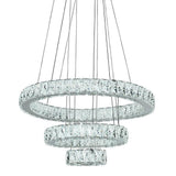 Modern 3 Tier LED Crystal Ring Chandelier Chrome Finish Luxury Pendant Light