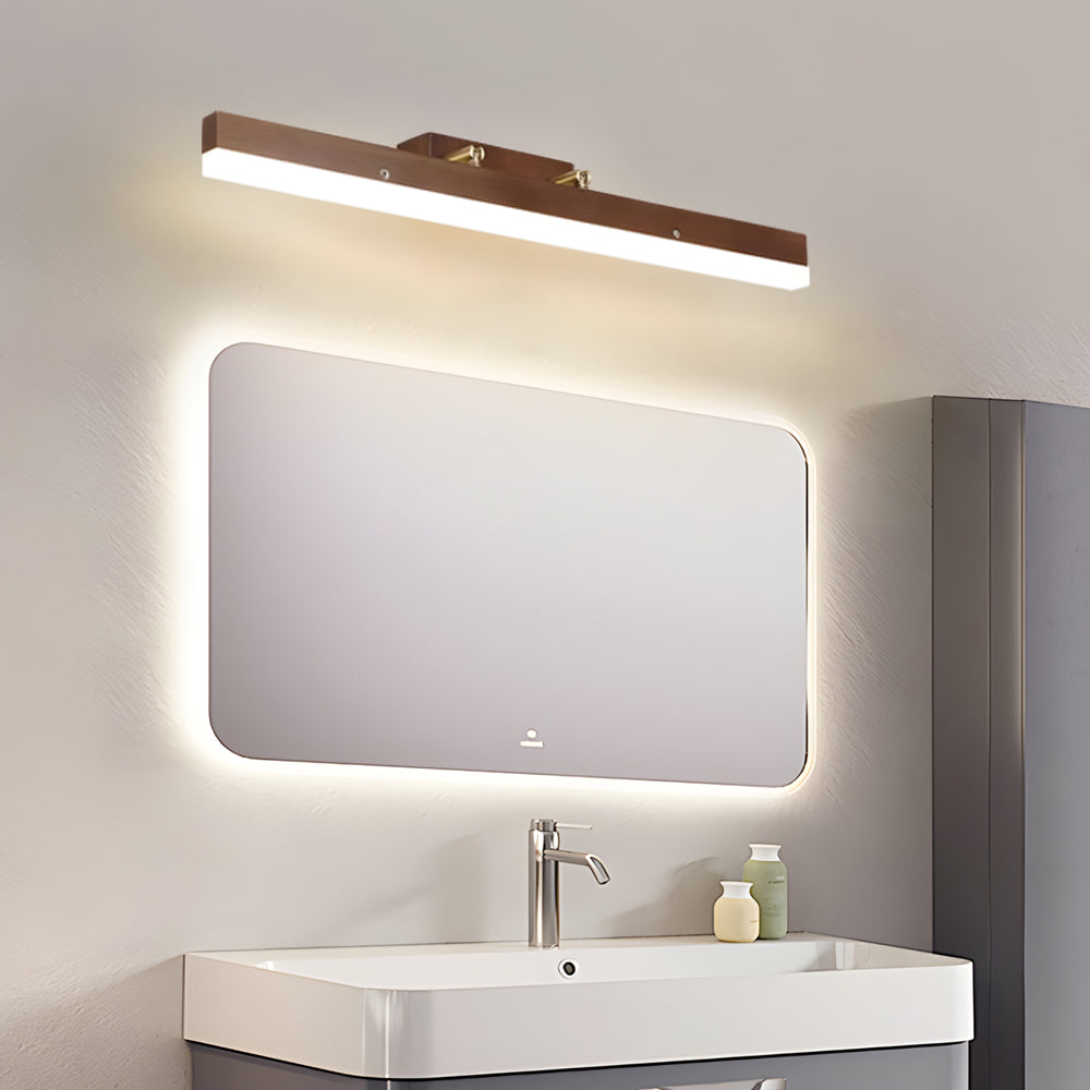 Modern 31 Inch Walnut Wood Linear LED Bathroom Vanity Mirror Light Fixture Warm White