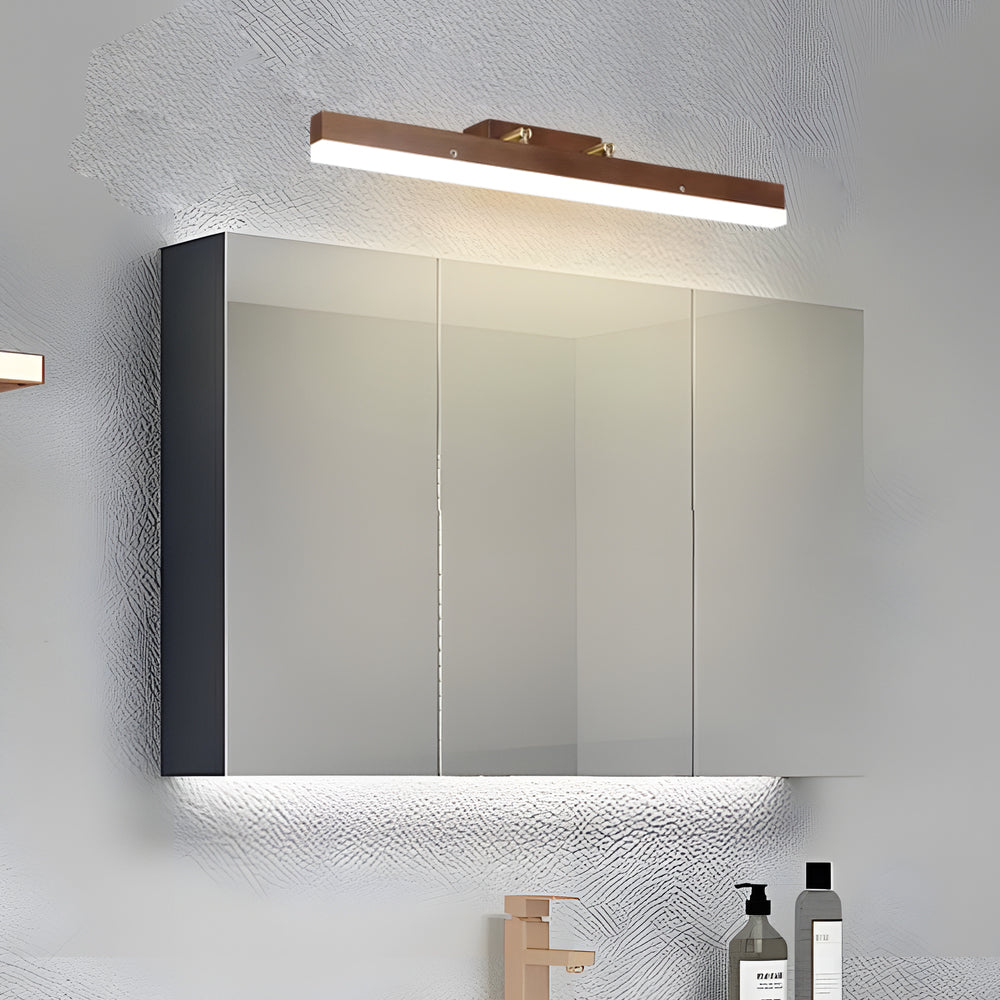 Modern 31 Inch Walnut Wood Linear LED Bathroom Vanity Mirror Light Fixture Warm White