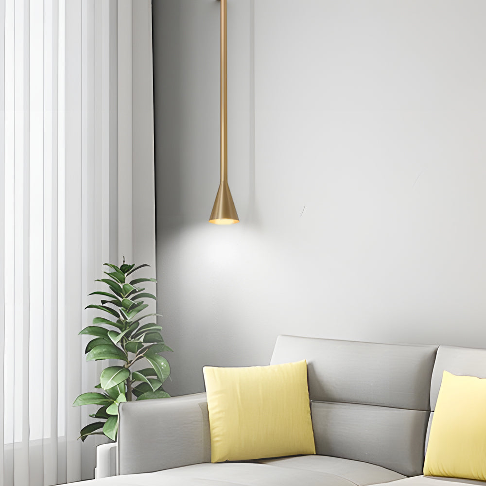 Modern 39 Inch Long Vertical Tube Pendant Light Gold Iron Cone Hanging Lamp for Bedside