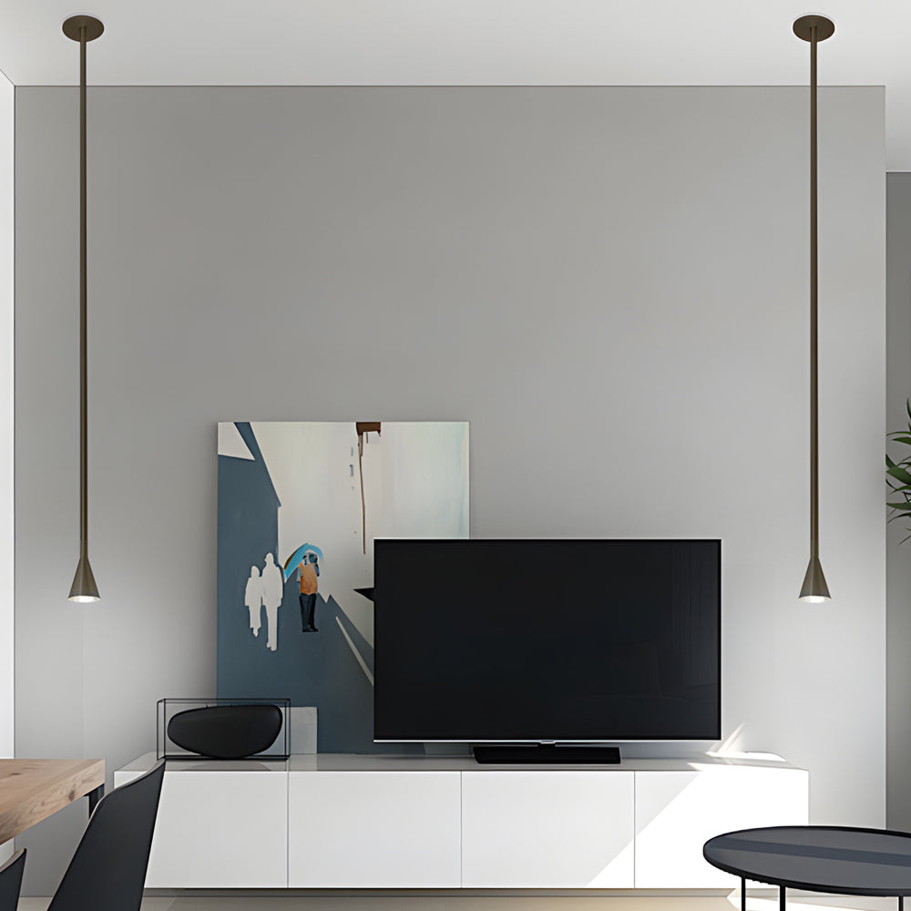 Modern 39 Inch Long Vertical Tube Pendant Light Gold Iron Cone Hanging Lamp for Bedside