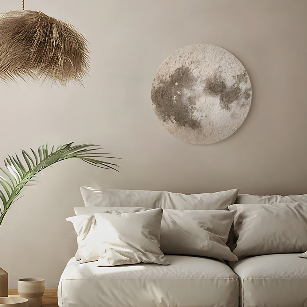 Modern 3D Moon Sandstone LED Wall Art with Voice Control USB Powered Round Light
