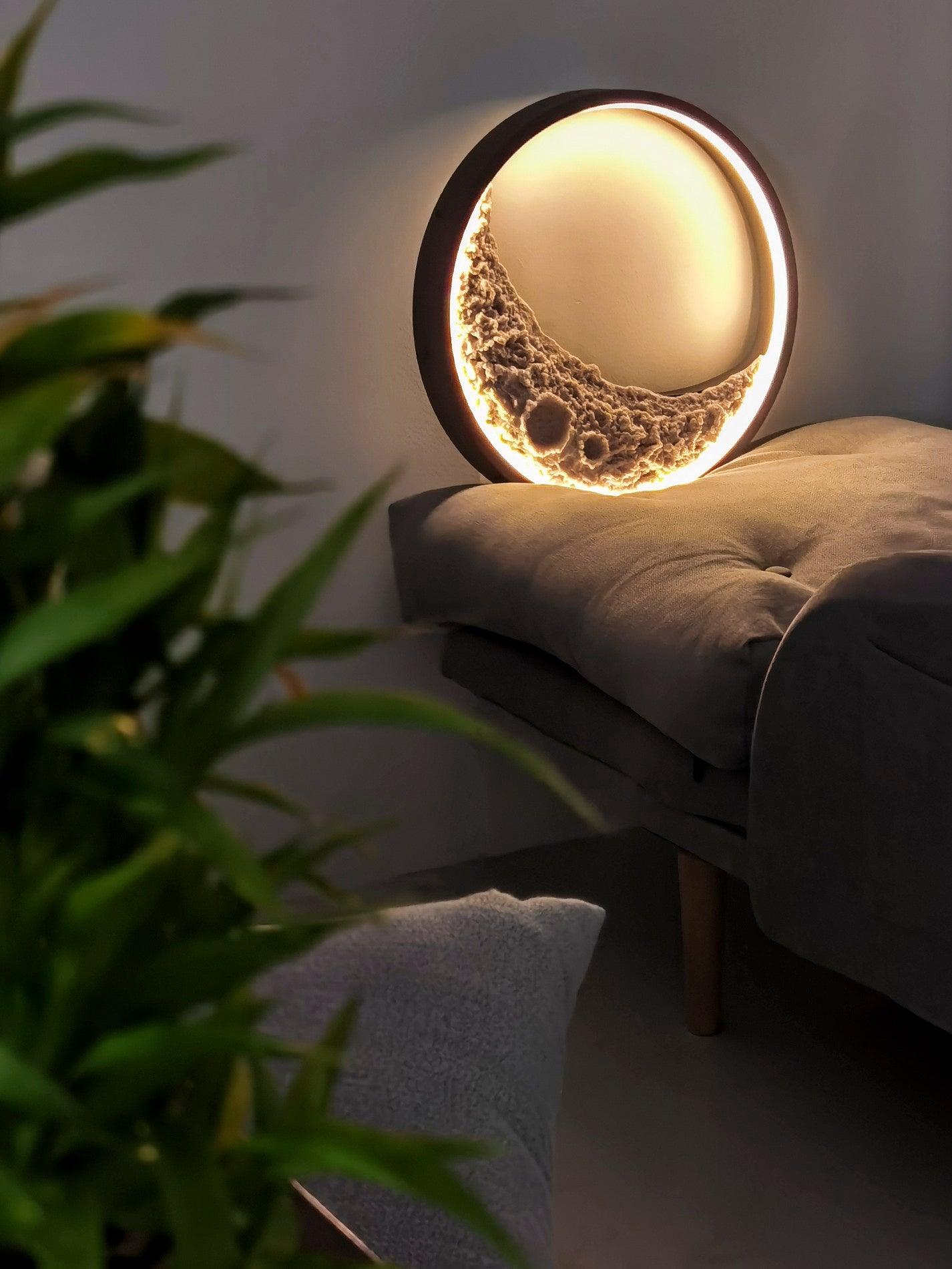 Modern 3D Moon Surface LED Wall Sconce Nordic Crescent Indoor Lighting for Bedroom and Living Room