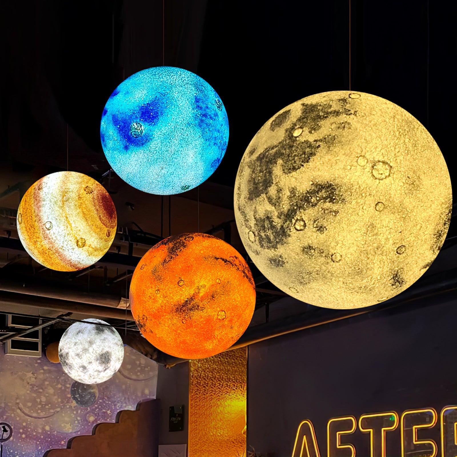 Modern 3D Planet Ball Resin Pendant Light for Celestial Bedroom and Living Room Decor