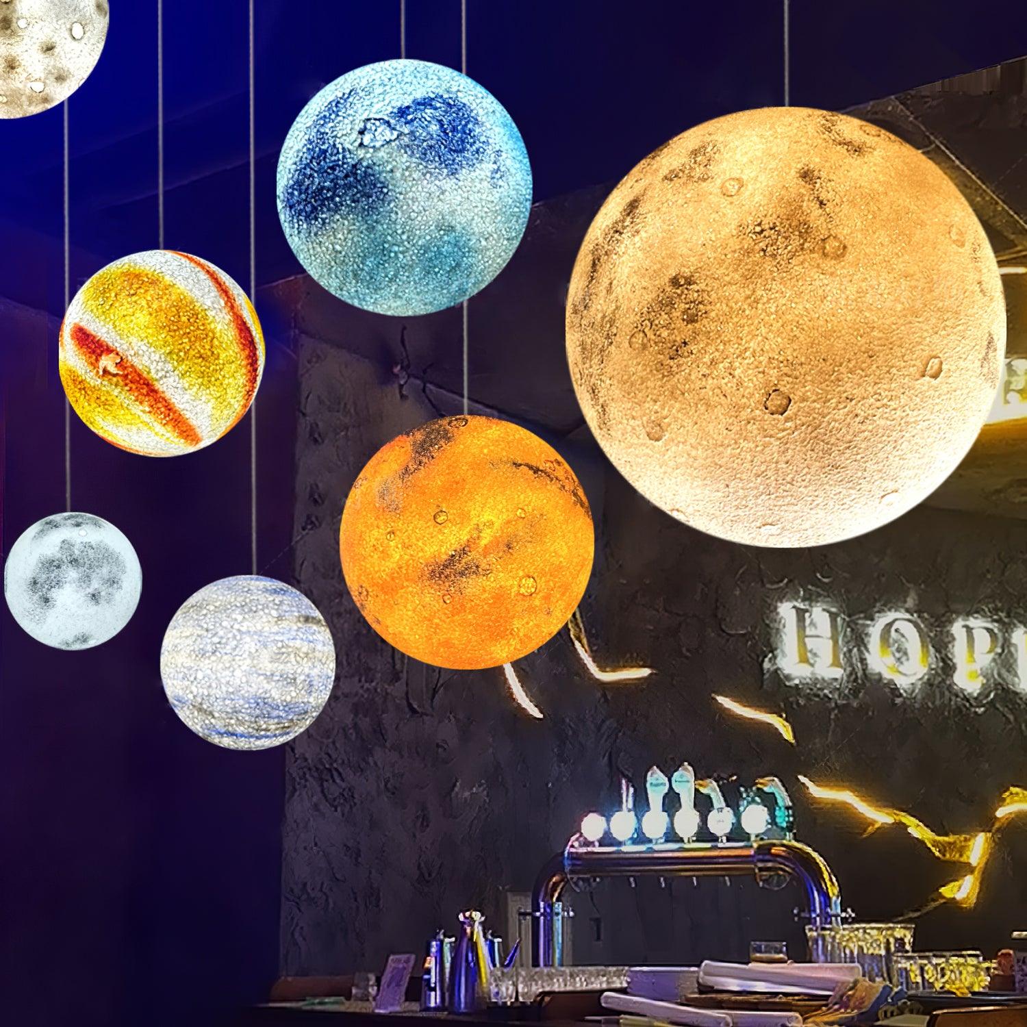 Modern 3D Planet Ball Resin Pendant Light for Celestial Bedroom and Living Room Decor