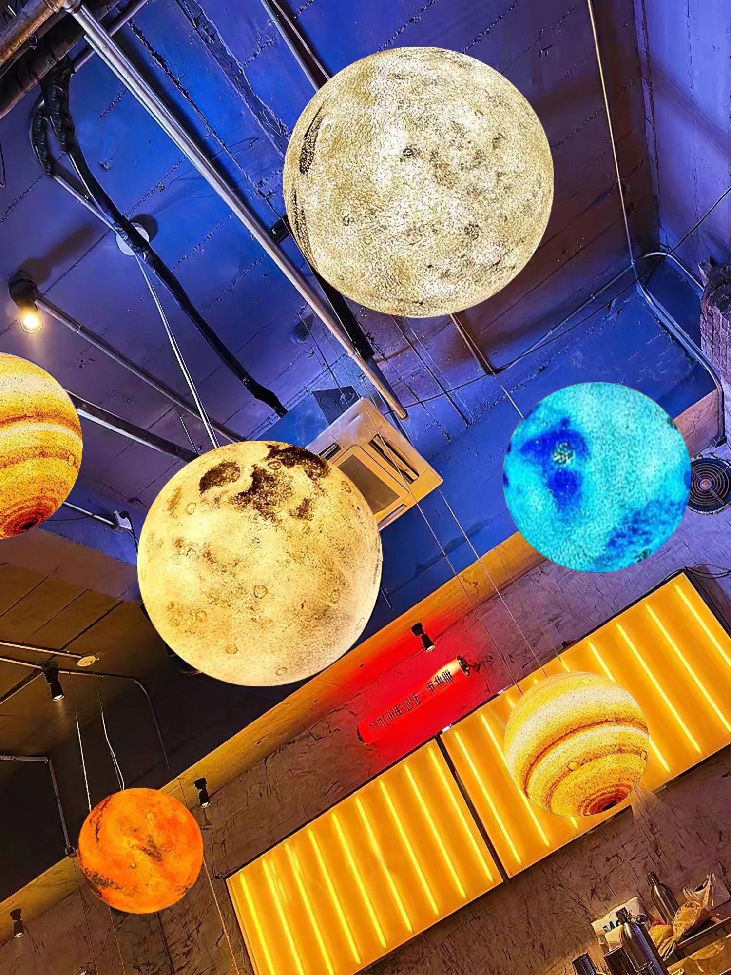 Modern 3D Planet Ball Resin Pendant Light for Celestial Bedroom and Living Room Decor