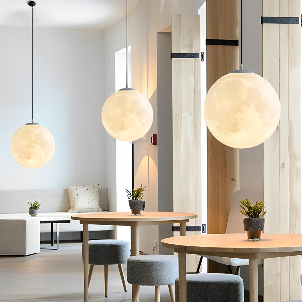 Modern 3D Printed Moon Pendant Light White Lunar Ceiling Lamp for Bedroom and Dining Room