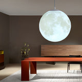 Modern 3D Printed Moon Pendant Light White Lunar Ceiling Lamp for Bedroom and Dining Room