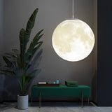 Modern 3D Printed Moon Pendant Light White Lunar Ceiling Lamp for Bedroom and Dining Room