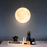 Modern 3D Printed Moon Pendant Light White Lunar Ceiling Lamp for Bedroom and Dining Room