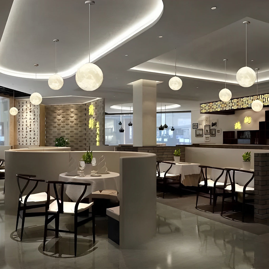 Modern 3D Printed Moon Pendant Light White Lunar Ceiling Lamp for Bedroom and Dining Room