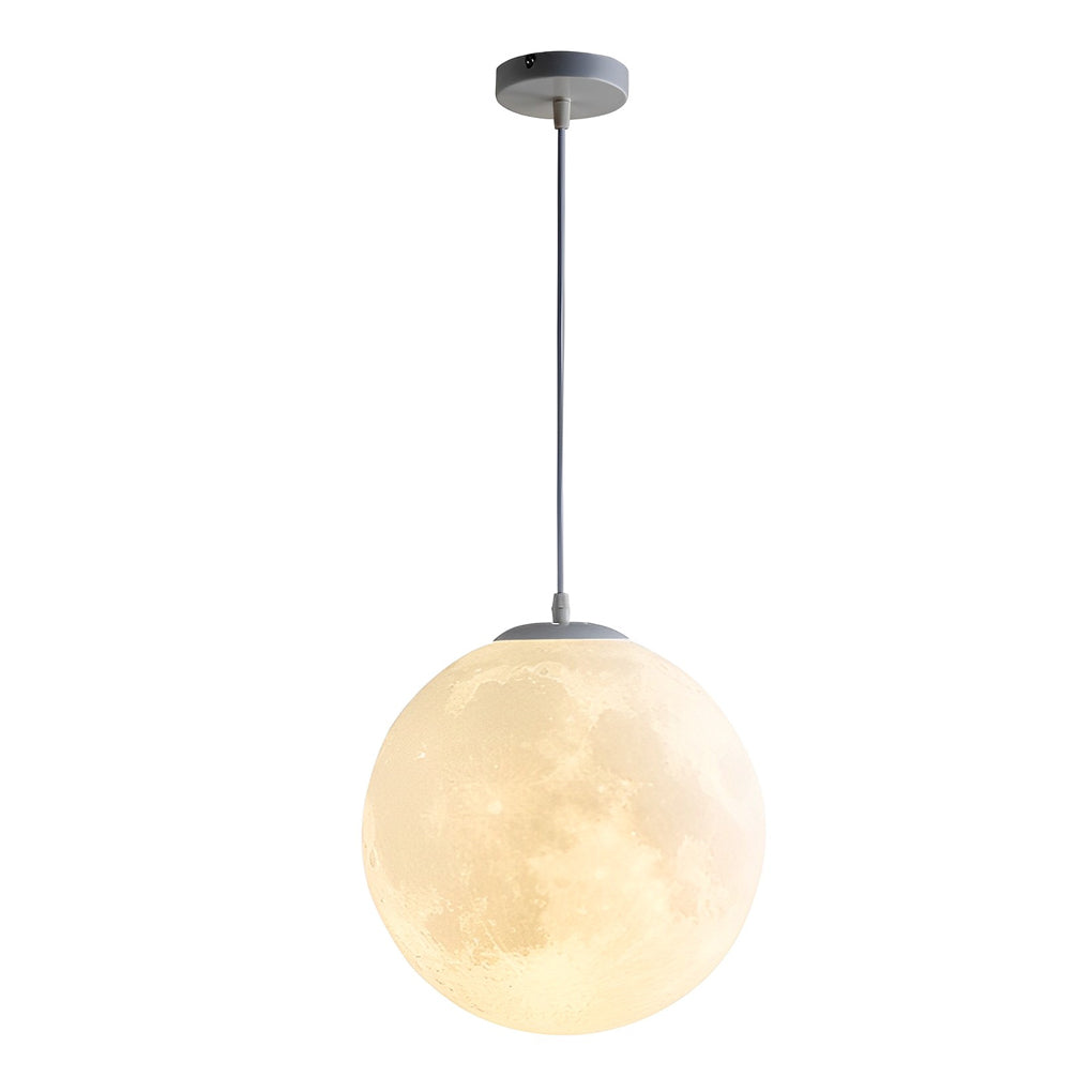 Modern 3D Printed Moon Pendant Light White Lunar Ceiling Lamp for Bedroom and Dining Room