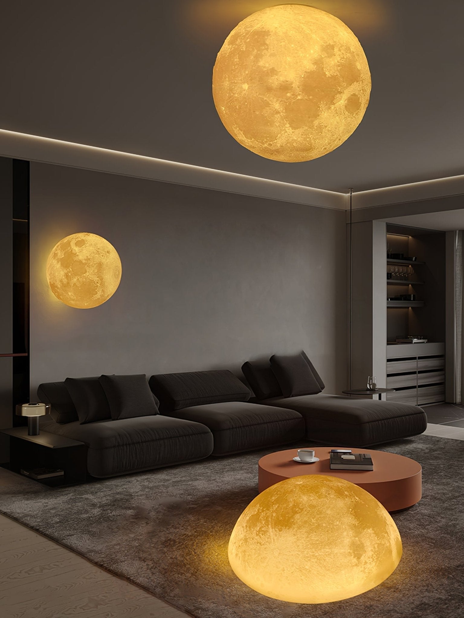 Modern 3D Printed Moon Wall Sconce Celestial LED Indoor Lighting for Bedrooms and Living Rooms