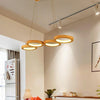 Modern 4 Circle LED Pendant Light Bamboo Wood and Acrylic Dining Room Ceiling Fixture