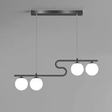 Modern 4 Light Glass Globe Chandelier with Curved Metal Arms for Dining Room Entryway
