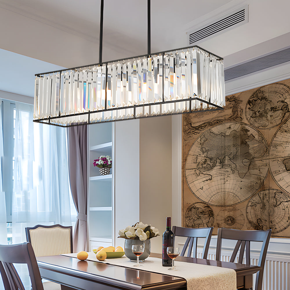 Modern 4 Light Rectangular Crystal Chandelier Dimmable Kitchen Island Pendant Lighting