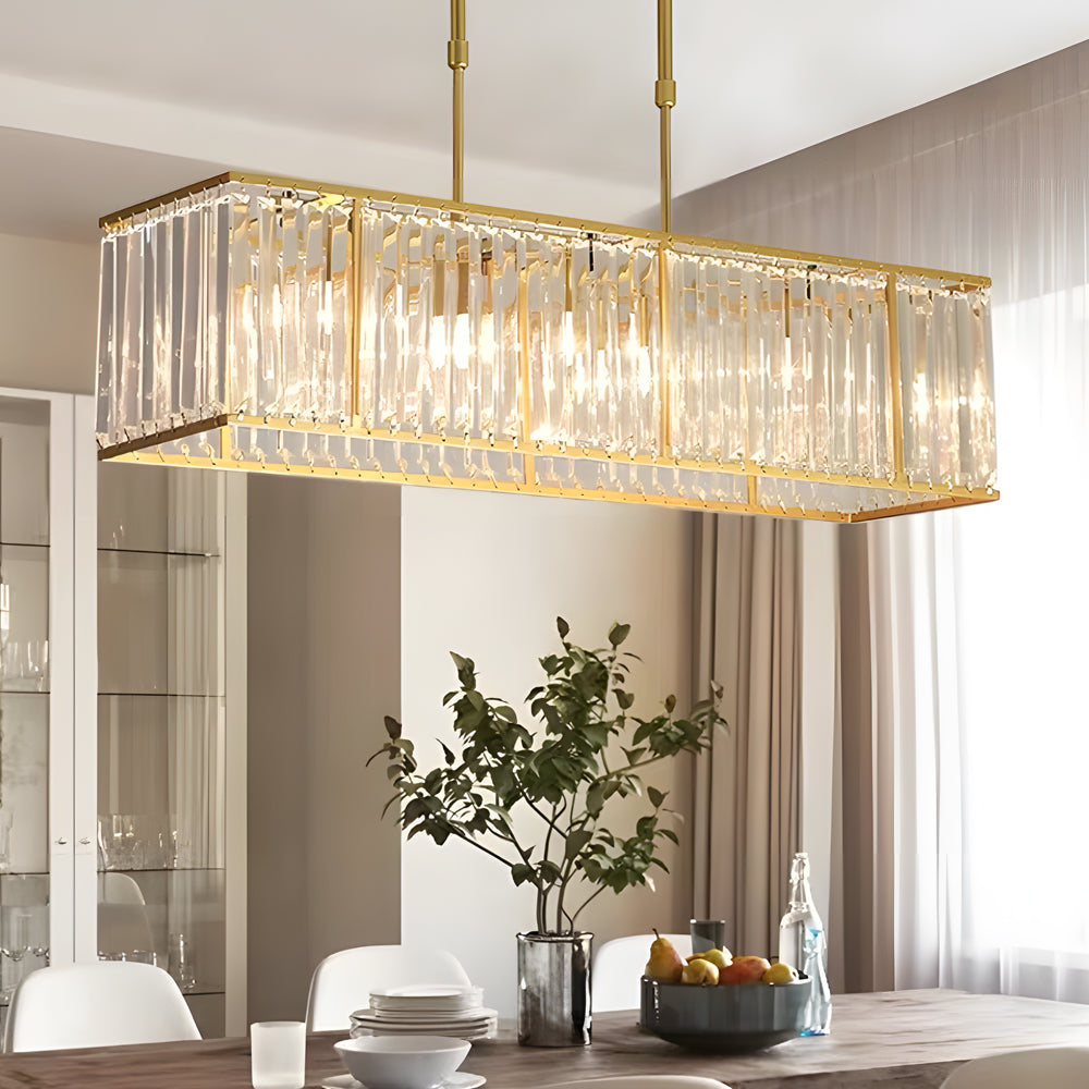 Modern 4 Light Rectangular Crystal Chandelier Dimmable Kitchen Island Pendant Lighting