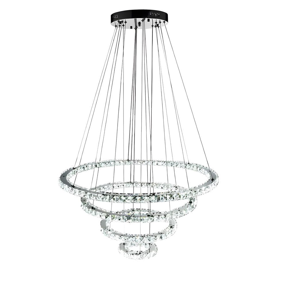 Modern 4 Ring Crystal LED Chandelier Electroplated Pendant Light Hanging Fixture