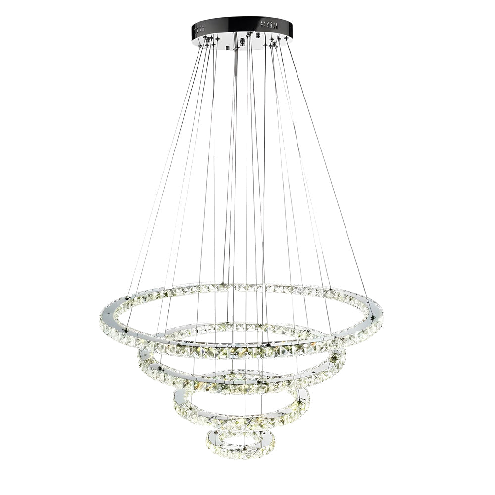 Modern 4 Ring Crystal LED Chandelier Electroplated Pendant Light Hanging Fixture