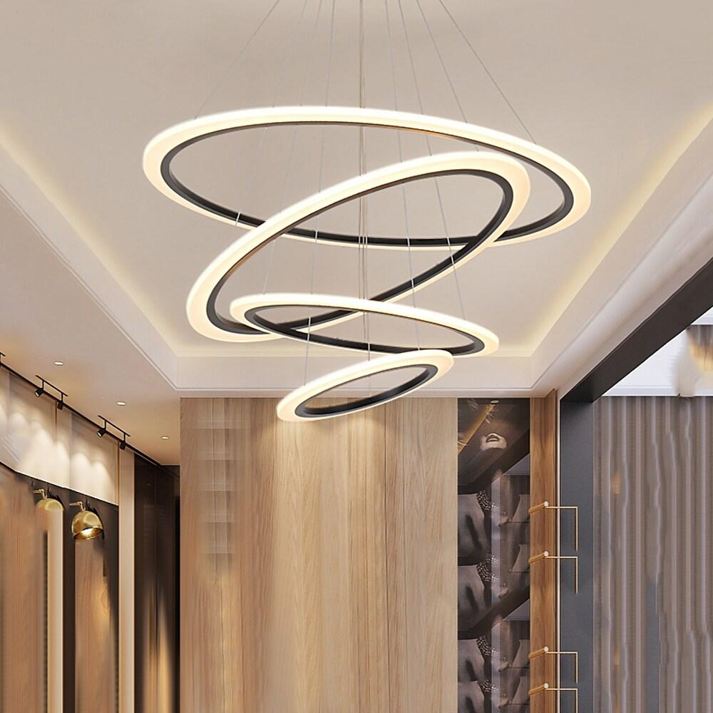 Modern 4 Ring Geometric LED Chandelier Pendant Light for Dining Room and Living Room Island Lighting