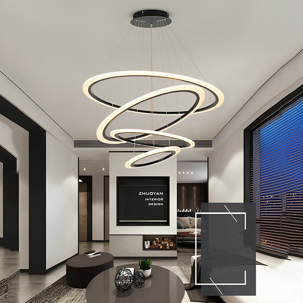Modern 4 Ring Geometric LED Chandelier Pendant Light for Dining Room and Living Room Island Lighting