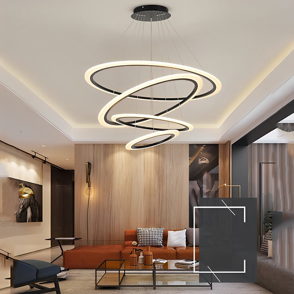 Modern 4 Ring Geometric LED Chandelier Pendant Light for Dining Room and Living Room Island Lighting
