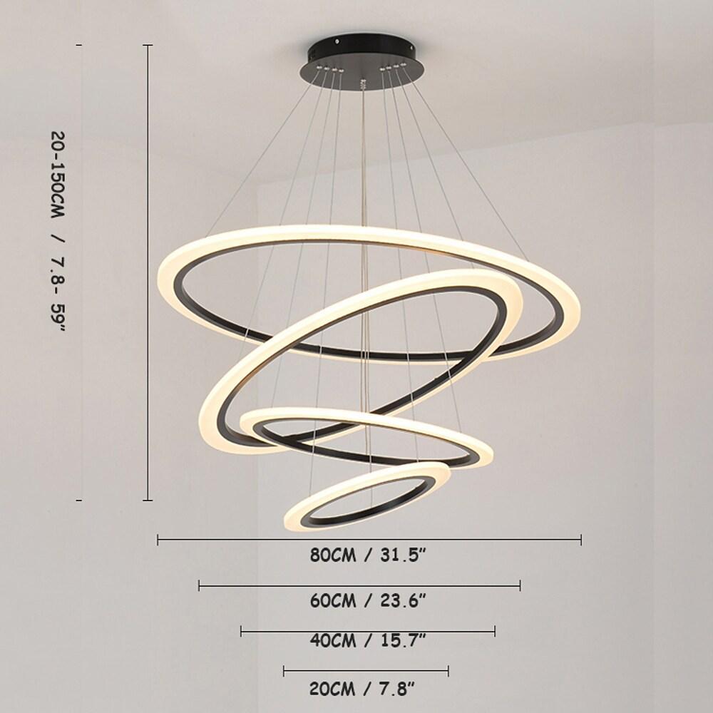 Modern 4 Ring Geometric LED Chandelier Pendant Light for Dining Room and Living Room Island Lighting
