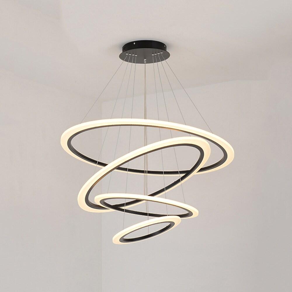 Modern 4 Ring Geometric LED Chandelier Pendant Light for Dining Room and Living Room Island Lighting
