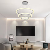 Modern 4 Ring LED Chandelier Dimmable Adjustable Height Pendant Ceiling Light