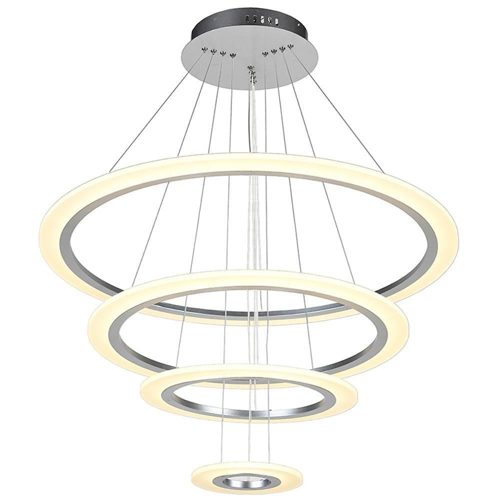 Modern 4 Ring LED Chandelier Dimmable Adjustable Height Pendant Ceiling Light